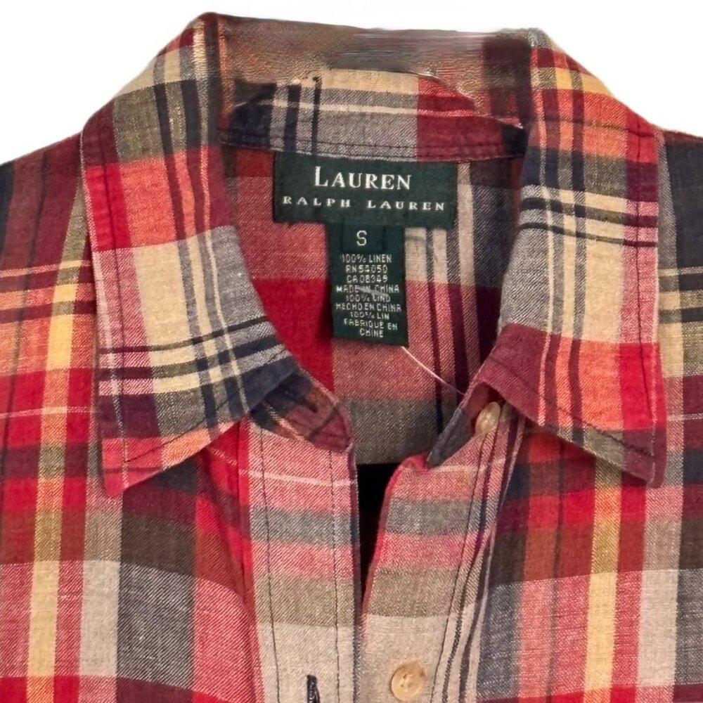 Ralph Lauren Plaid Button Up Shirt Long Tab Sleeve Western Autumn Colors Wm Sz S - Picture 4 of 7